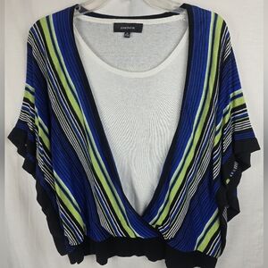 Jones Wear Women's Striped Blue and Green Sweater W/white Under Shirt Sz XL